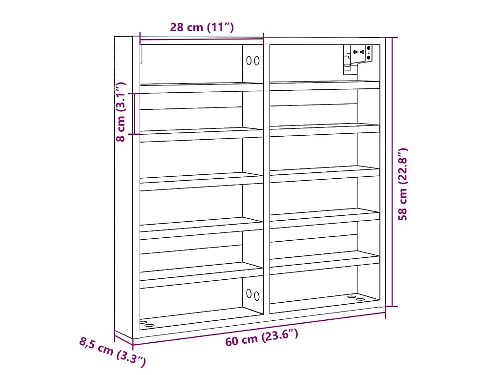 Armoire à vitrine blanc 60x8,5x58 cm bois d'ingénierie