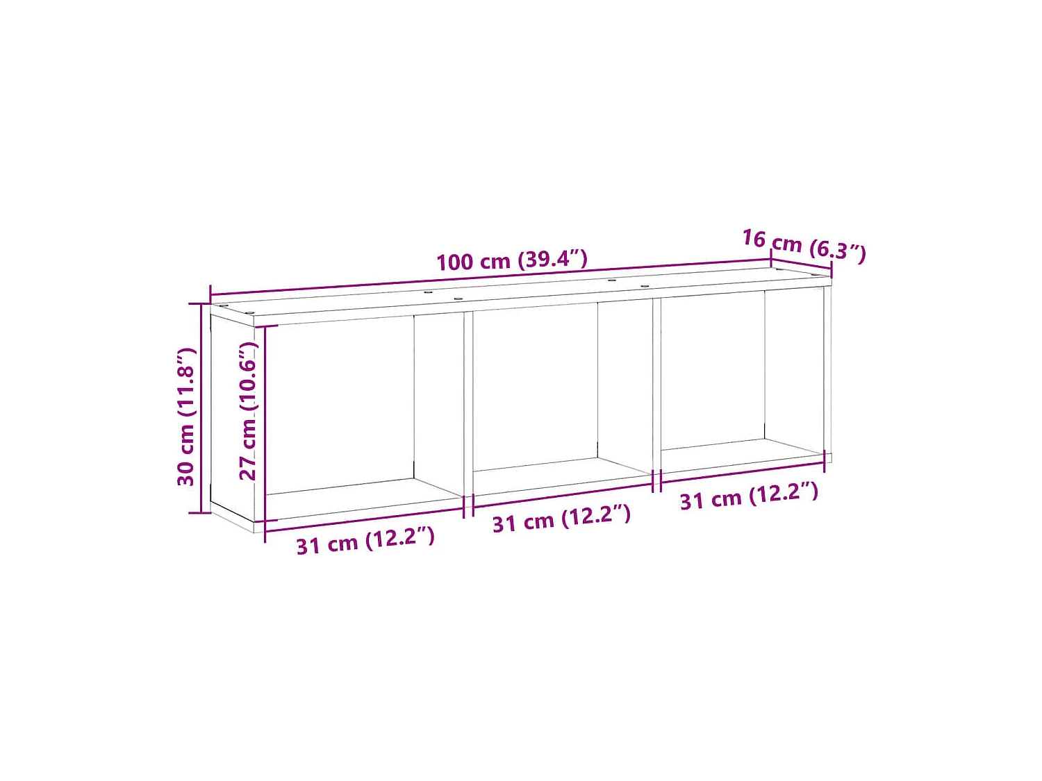 Armoire murale 100x16x30 cm vieux bois bois d'ingénierie
