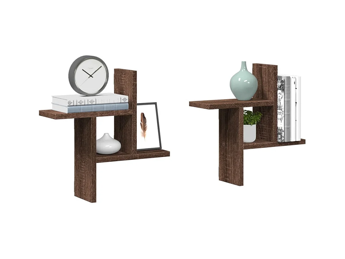 Estantes pared 2 uds madera ingeniería marrón roble 38x12x38 cm