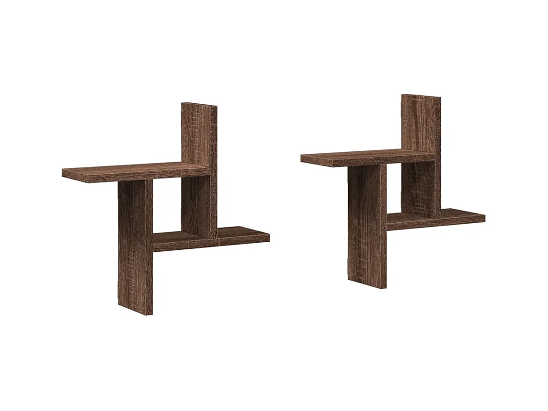 Estantes pared 2 uds madera ingeniería marrón roble 38x12x38 cm