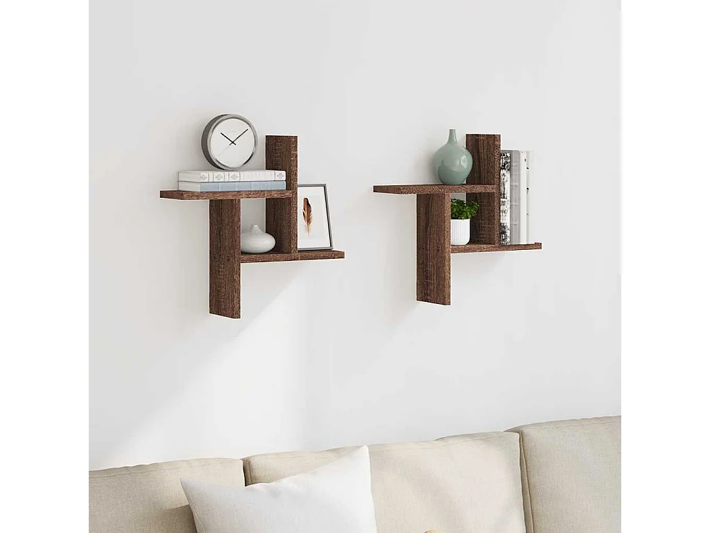 Prateleiras de parede 2 pcs derivados madeira carvalho castanho