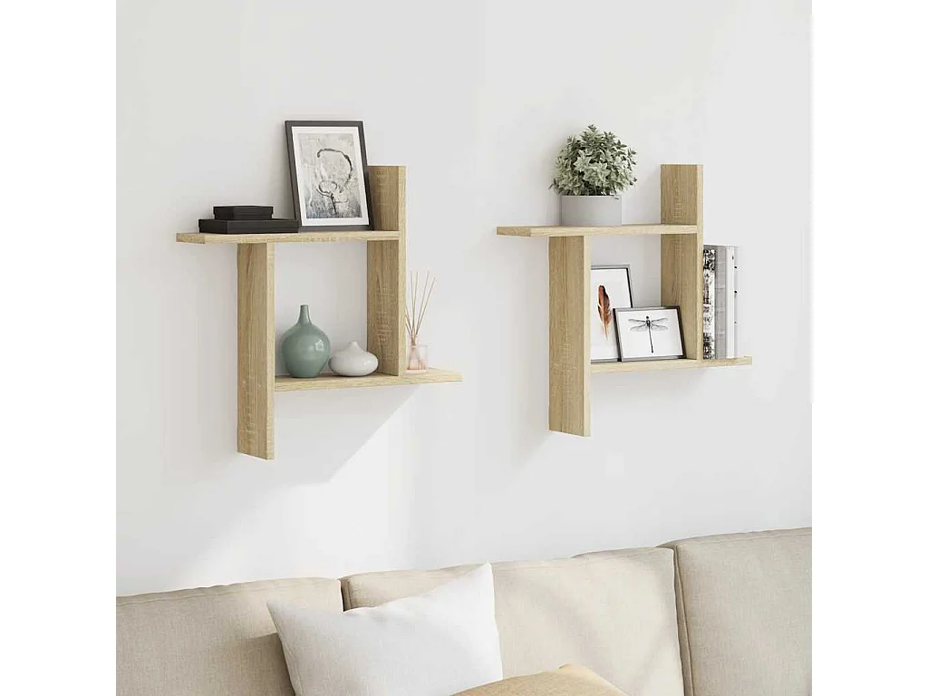 Étagères murales 2pcs chêne sonoma 50x12x50cm bois d'ingénierie