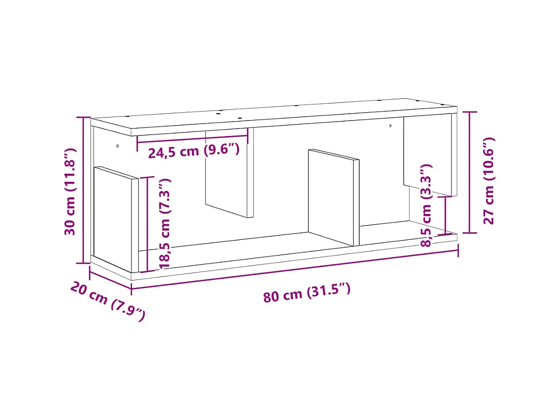 Mobile a Parete 80x20x30 cm Grigio Sonoma in Legno Multistrato