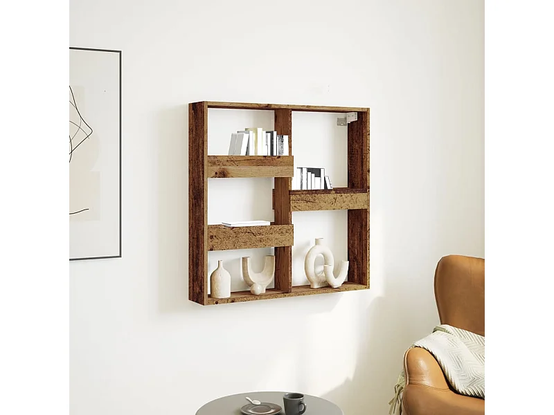 Wandkast 80x15x80 cm bewerkt hout oud houtkleurig