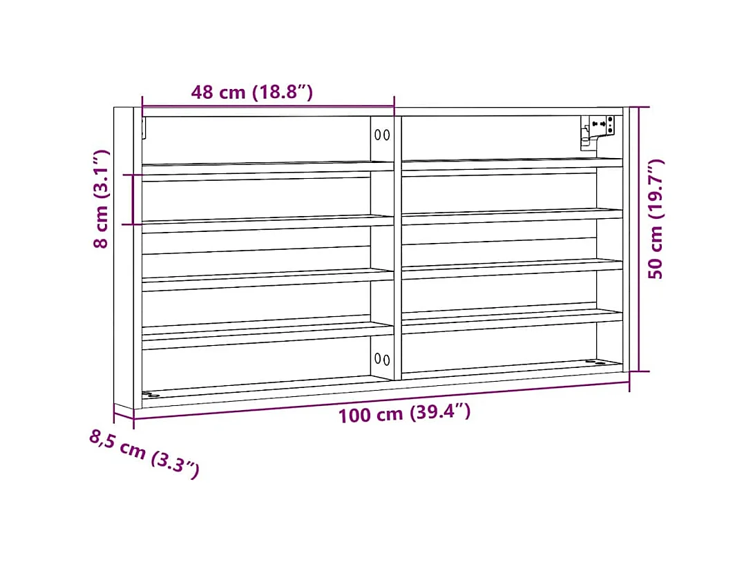 Vitrinekast 100x8,5x50 cm bewerkt hout zwart