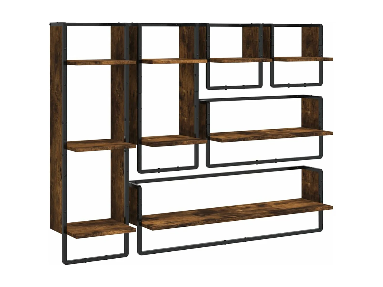 Ensemble d'étagères murales avec barres 6 pcs chêne fumé