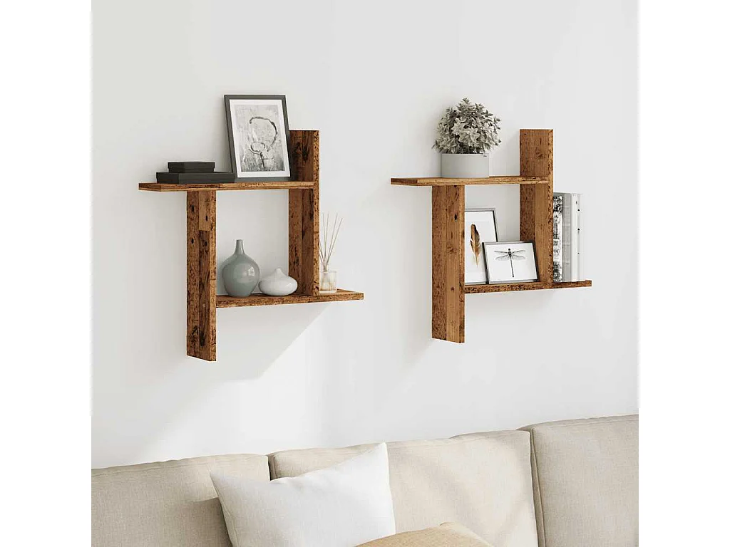 Prateleiras de parede 2 pcs derivados de madeira madeira velha