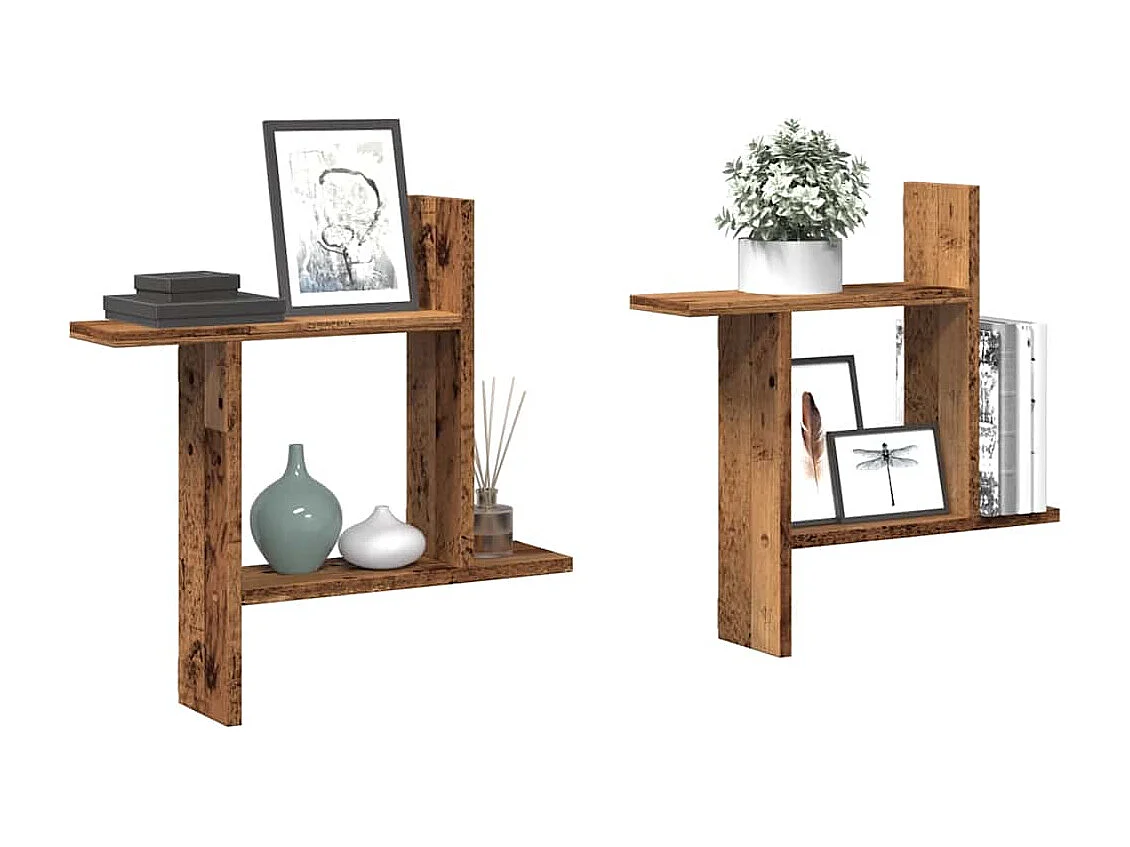Prateleiras de parede 2 pcs derivados de madeira madeira velha