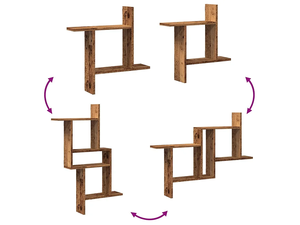 Étagères murales 2 pcs vieux bois 50x12x50 cm bois d'ingénierie