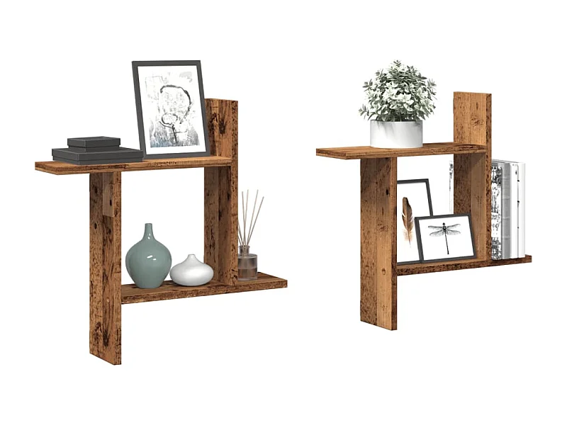 Wandschappen 2 st 50x12x50 cm bewerkt hout oud houtkleurig