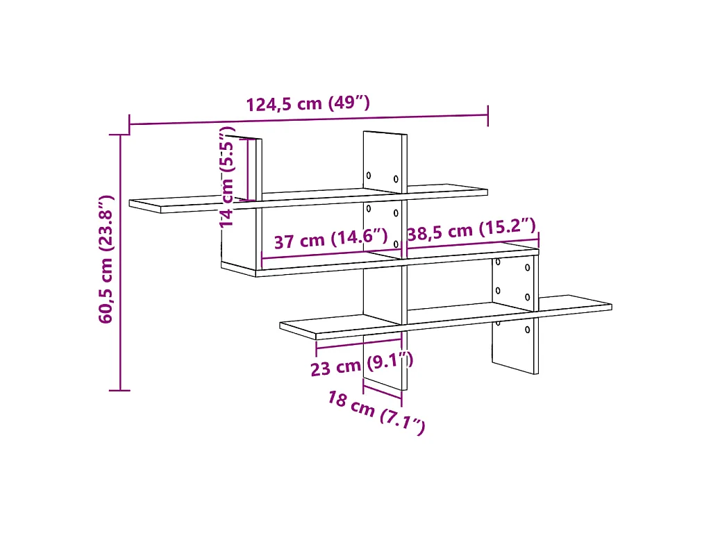 Scaffale a Parete Bianco 124,5x18x60,5 cm in Truciolato