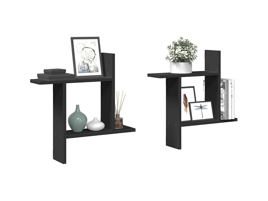 Wandschappen 2 st 50x12x50 cm bewerkt hout zwart