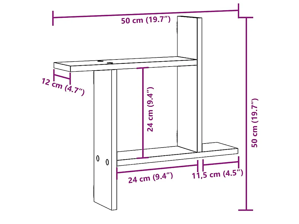 Wandschappen 2 st 50x12x50 cm bewerkt hout zwart