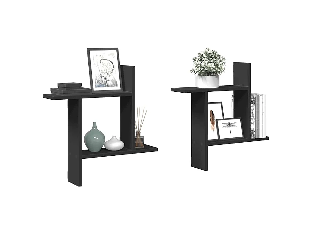 Wandschappen 2 st 50x12x50 cm bewerkt hout zwart
