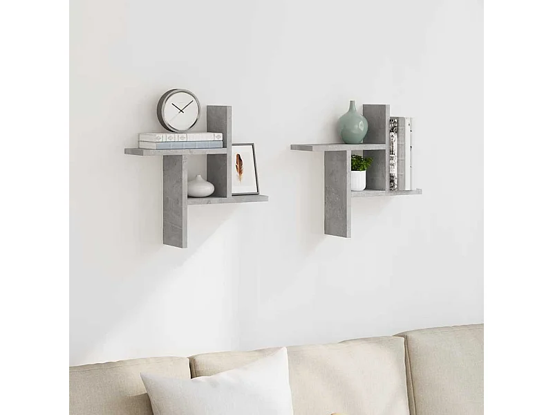 Étagères murales 2 pcs gris béton 38x12x38 cm bois d'ingénierie