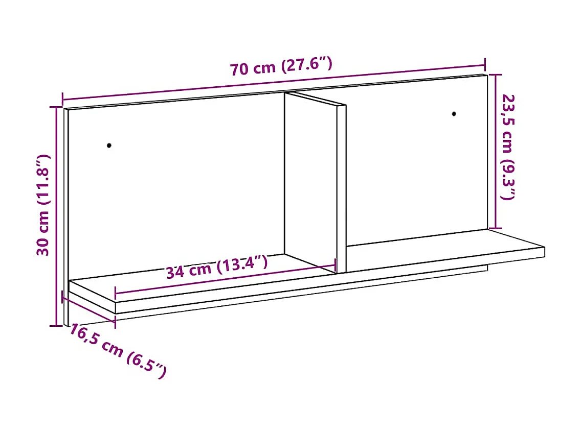 Mobile a Parete 70x16,5x30 cm Bianco in Legno Multistrato