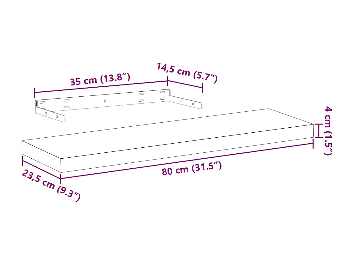 Étagères flottantes 4 pcs 80x23,5x4 cm bois d'ingénierie