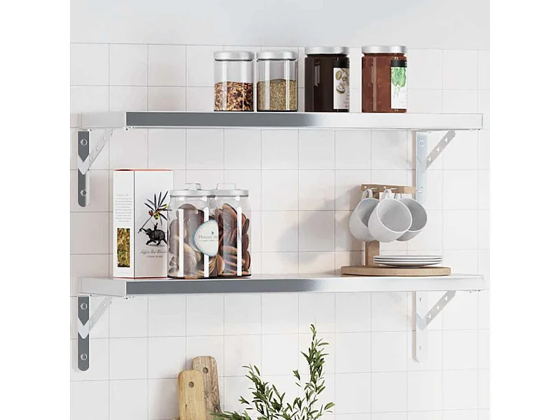 Supports d'étagères 4pcs argenté acier inoxydable