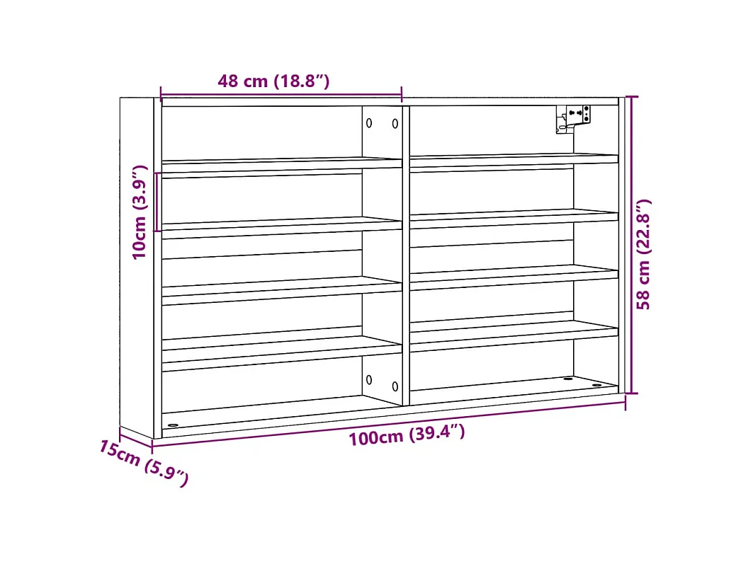 Armadietto con Vetrina Nero 100x15x58 cm Legno Multistrato