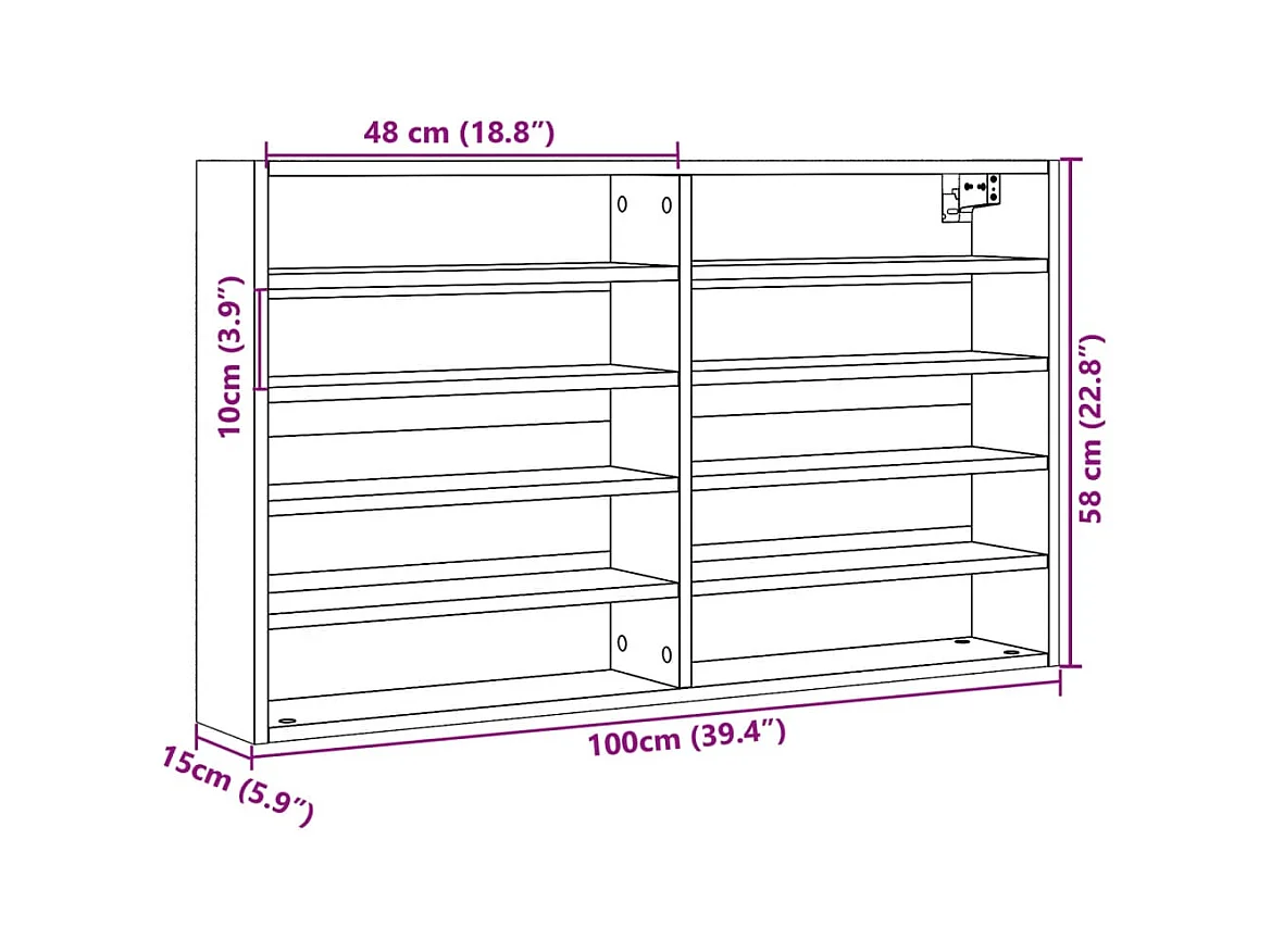 Armadietto con Vetrina Nero 100x15x58 cm Legno Multistrato