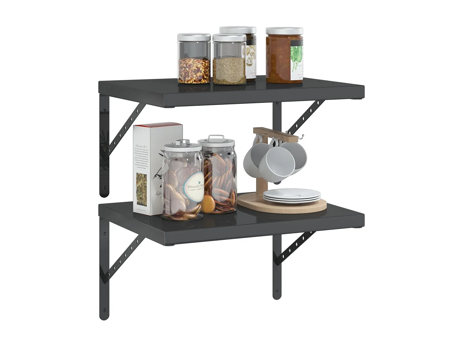 Étagères murales 2 pcs 50x40 cm noir acier inoxydable