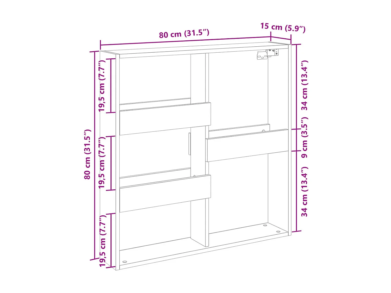 Armoire murale gris béton 80x15x80 cm bois d'ingénierie