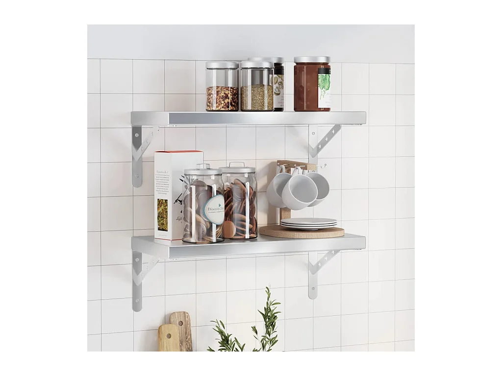 Étagères murales 2 pcs 50x23,5 cm argenté acier inoxydable