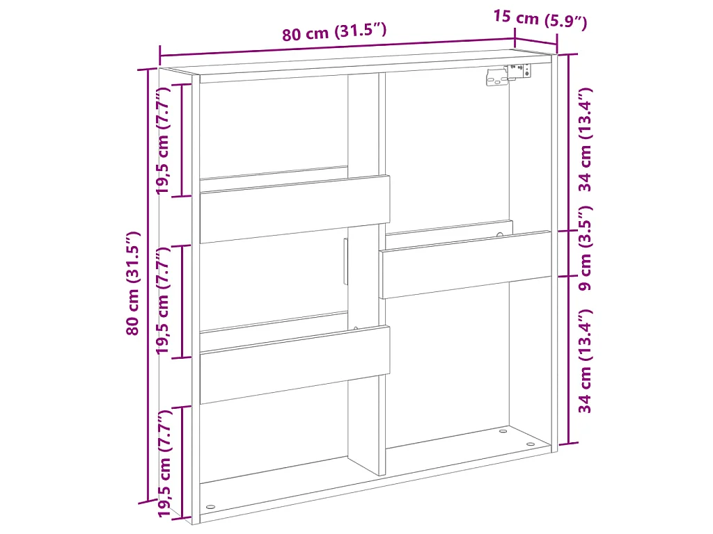 Wandschrank Grau Sonoma 80x15x80 cm Holzwerkstoff