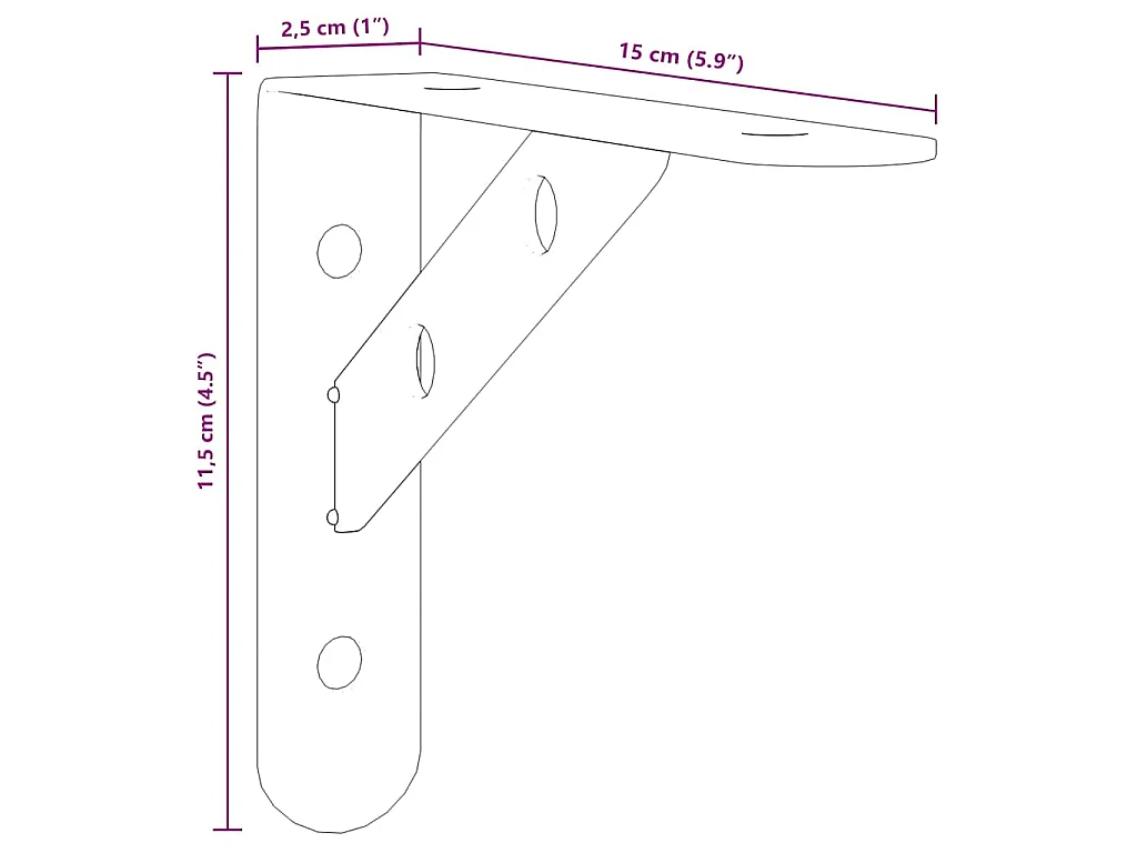 Soportes de estante 4 uds acero inoxidable plata 15x2,5x11,5 cm