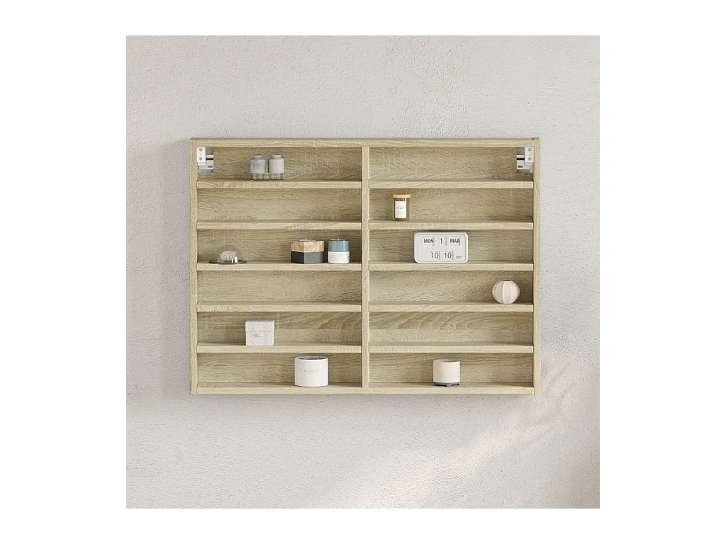 Vitrinekast 80x8,5x58 cm bewerkt hout sonoma eikenkleurig