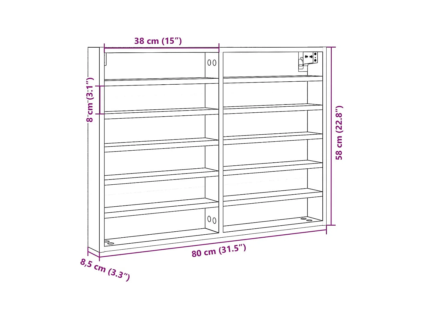 Vitrinekast 80x8,5x58 cm bewerkt hout sonoma eikenkleurig