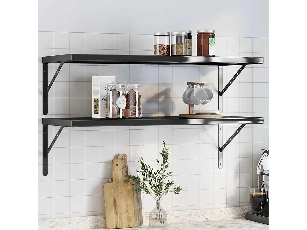 Wandregale 2 Stk. 100x40 cm Schwarz Edelstahl