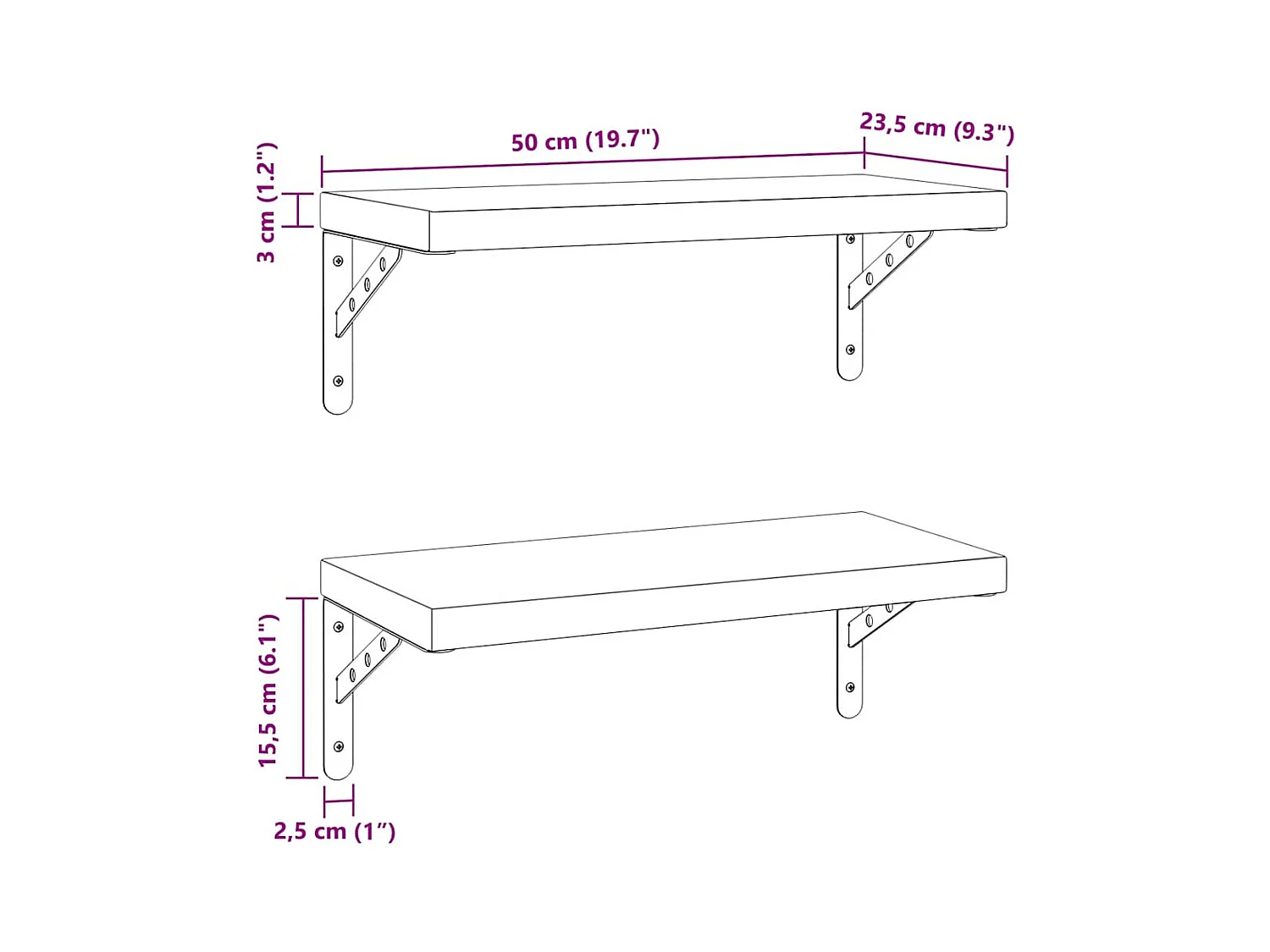 Étagères murales 2 pcs 50x23,5 cm noir acier inoxydable