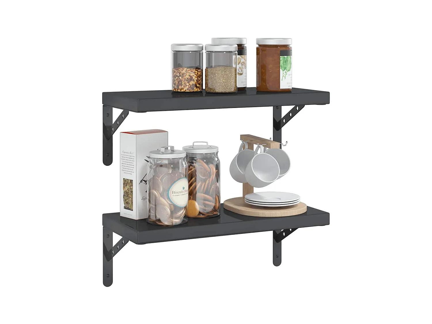 Étagères murales 2 pcs 50x23,5 cm noir acier inoxydable