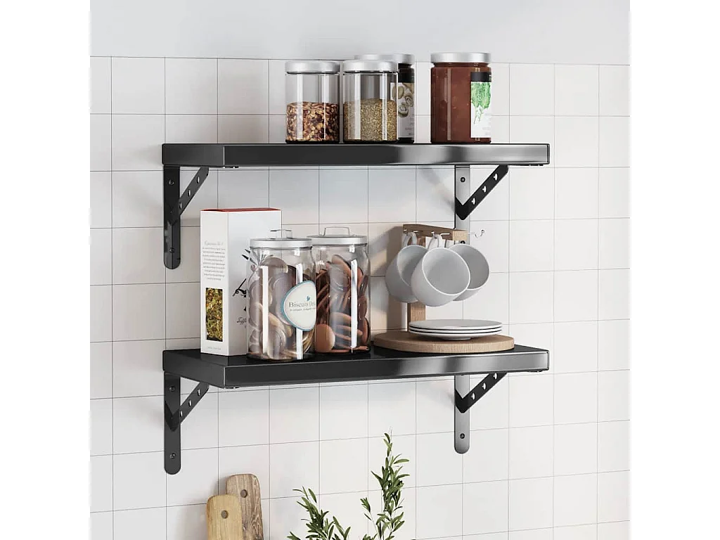 Étagères murales 2 pcs 50x23,5 cm noir acier inoxydable
