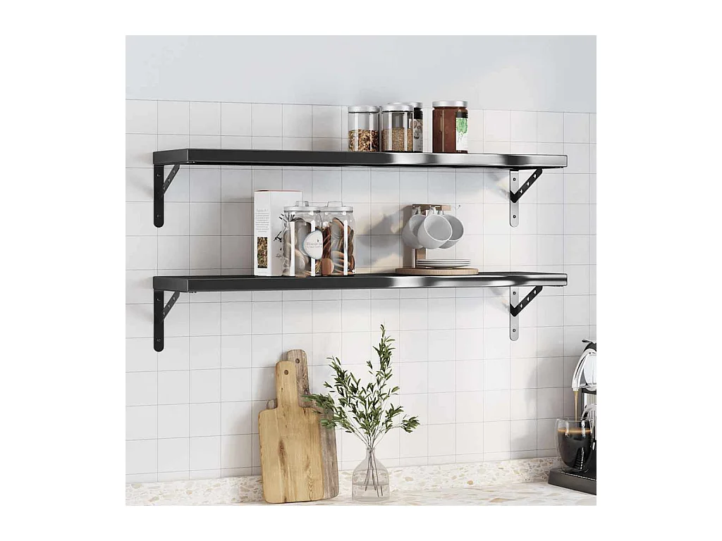 Étagères murales 2 pcs 100x23,5 cm noir acier inoxydable