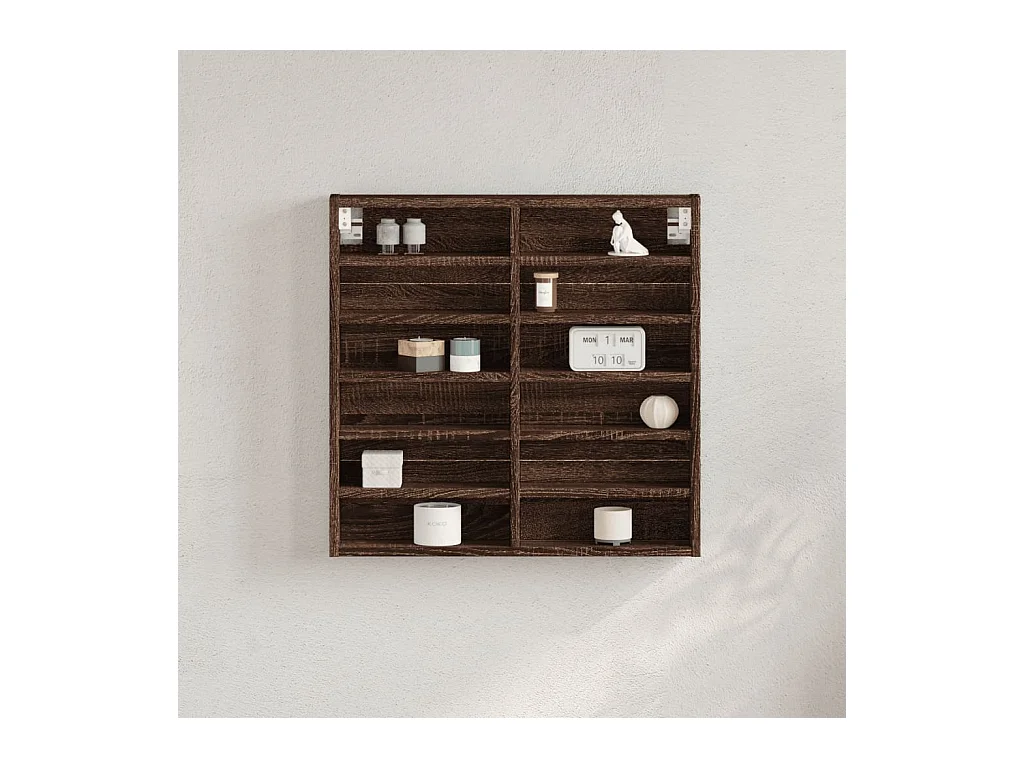 Vitrinekast 60x8,5x58 cm bewerkt hout bruin eikenkleurig