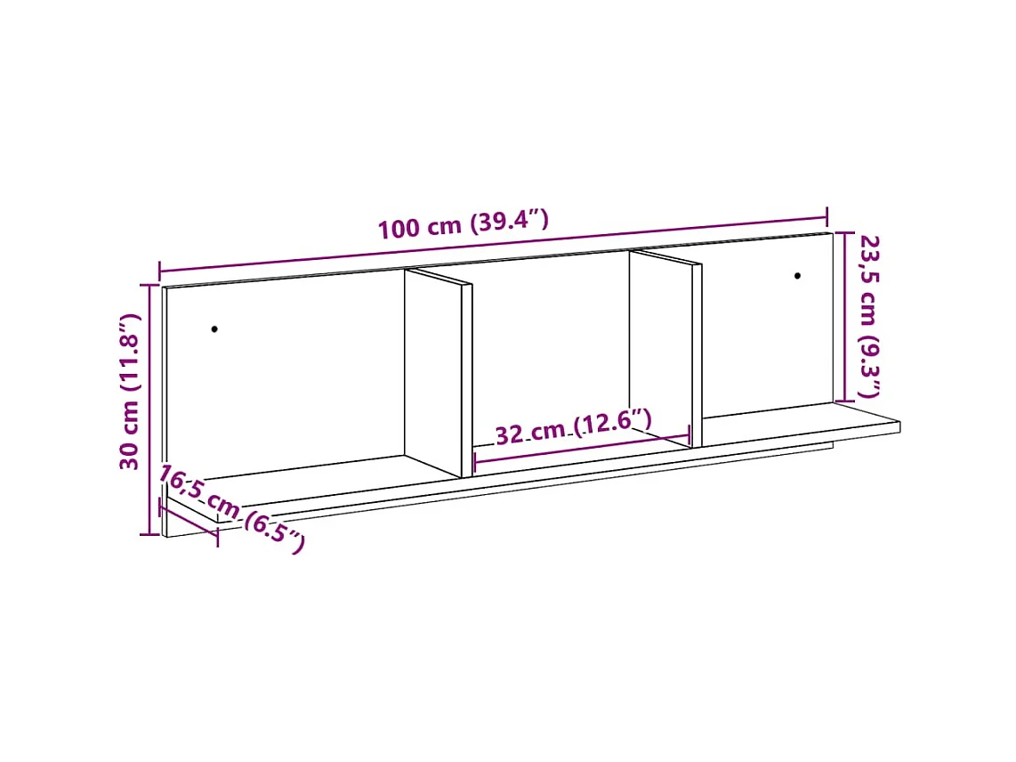 Wandschrank 100x16,5x30 cm Grau Sonoma Holzwerkstoff