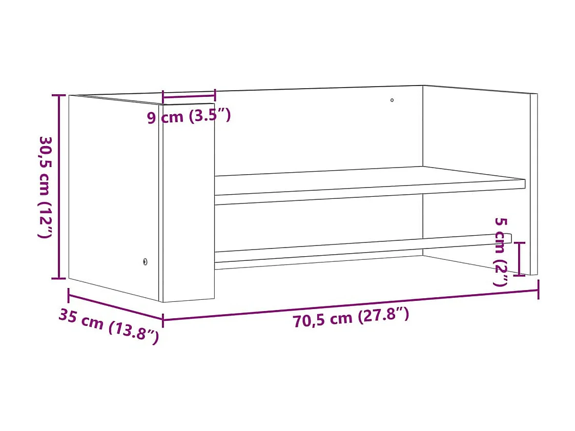 Wandschap 70,5x35x30,5cm bewerkt hout grijs sonoma eikenkleurig