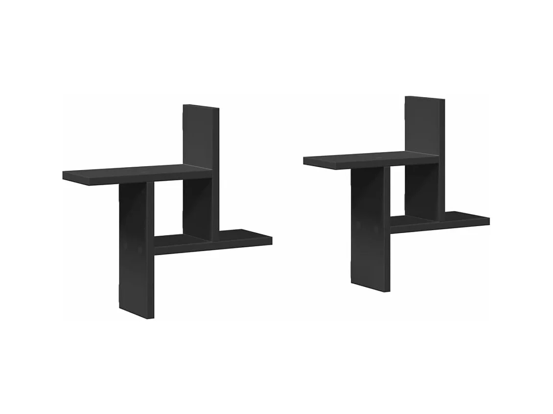 Étagères murales 2 pcs noir 38x12x38 cm bois d'ingénierie