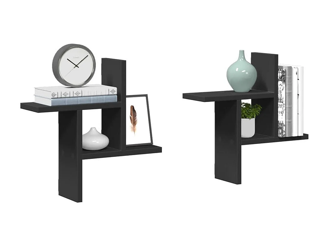 Wandschappen 2 st 38x12x38 cm bewerkt hout zwart