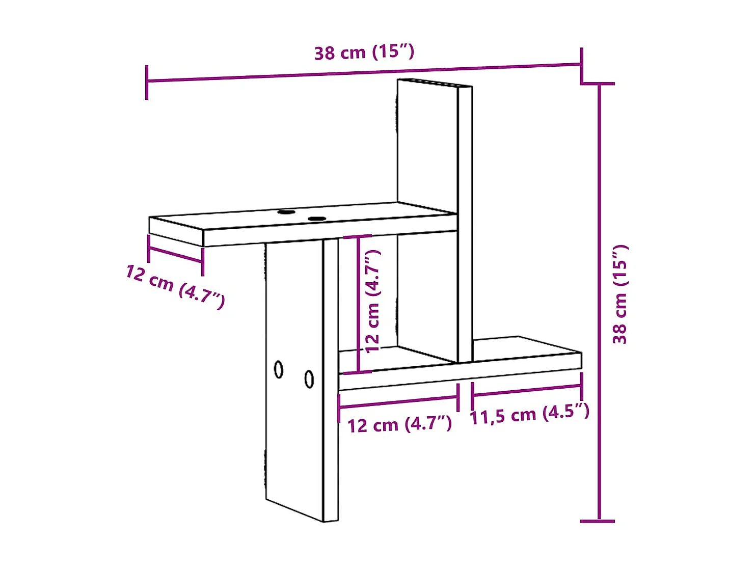 Wandschappen 2 st 38x12x38 cm bewerkt hout zwart