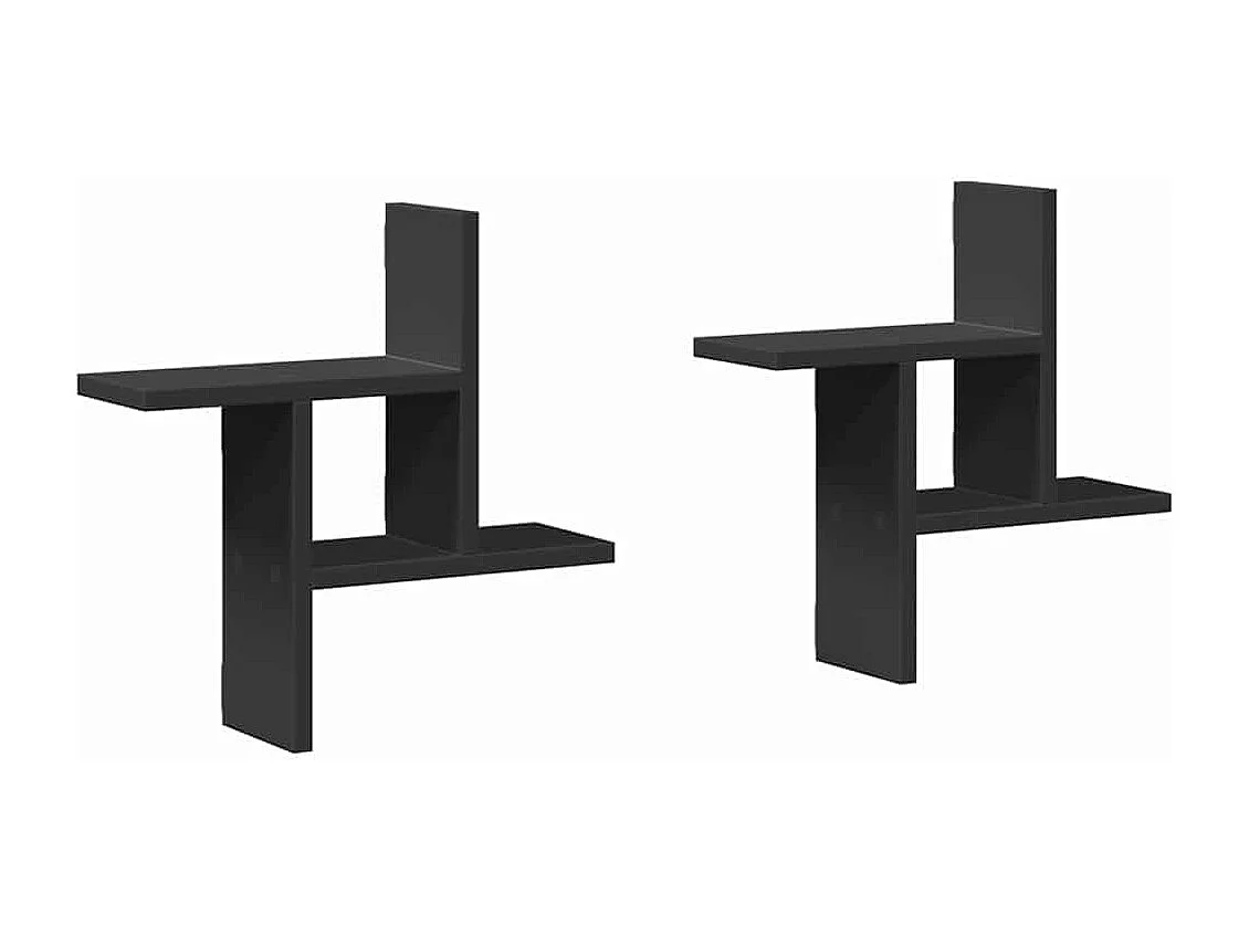 Étagères murales 2 pcs noir 38x12x38 cm bois d'ingénierie