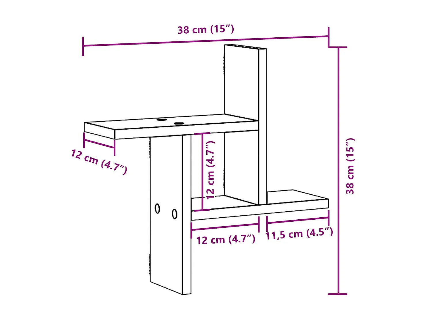 Étagères murales 2 pcs noir 38x12x38 cm bois d'ingénierie