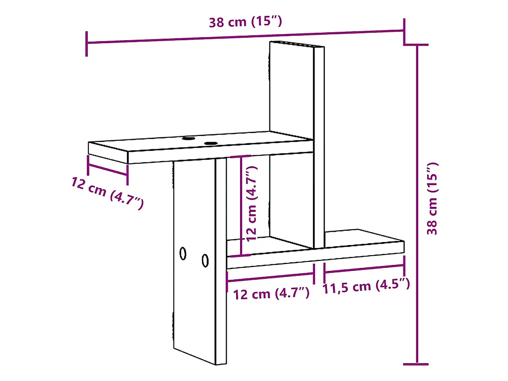 Wandschappen 2 st 38x12x38 cm bewerkt hout zwart