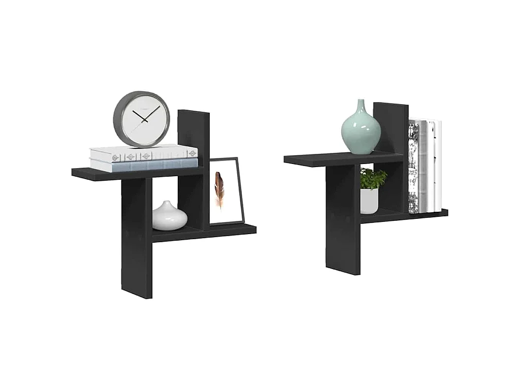 Wandschappen 2 st 38x12x38 cm bewerkt hout zwart