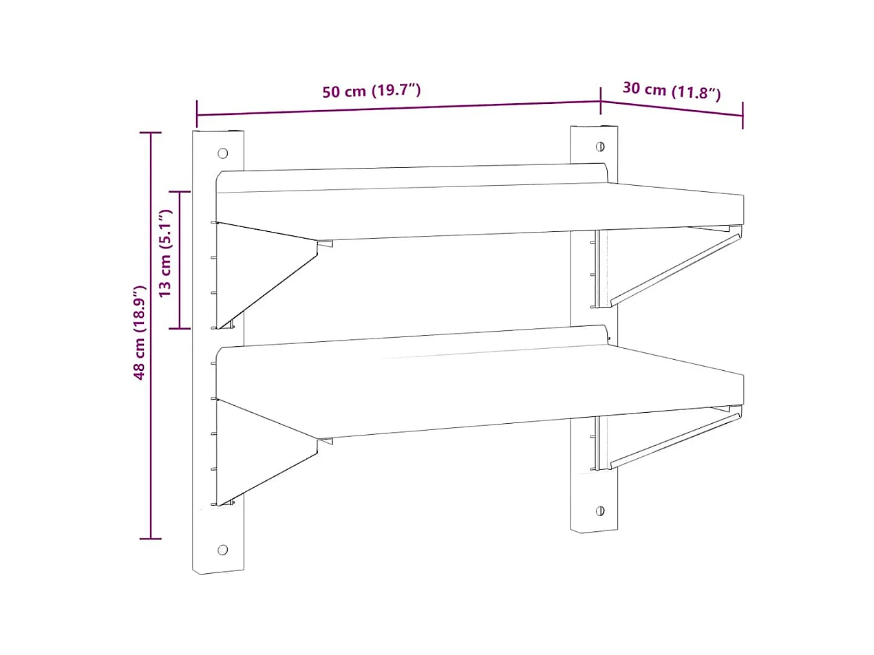 Étagère murale à 2 niveaux 50x30x48 cm argenté acier inoxydable
