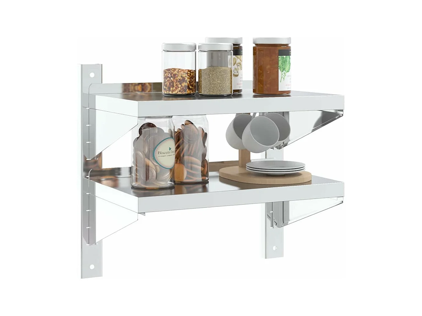 Étagère murale à 2 niveaux 50x30x48 cm argenté acier inoxydable