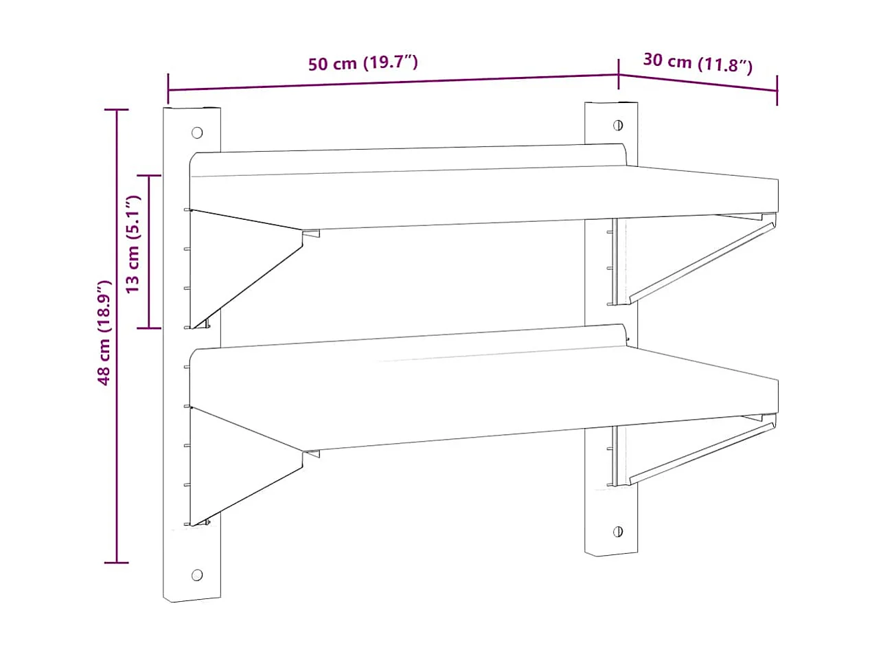 Estante de pared acero inoxidable plateado 50x30x48 cm