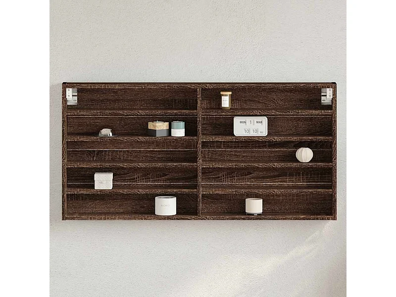 Vitrinekast 100x8,5x50 cm bewerkt hout bruin eikenkleurig